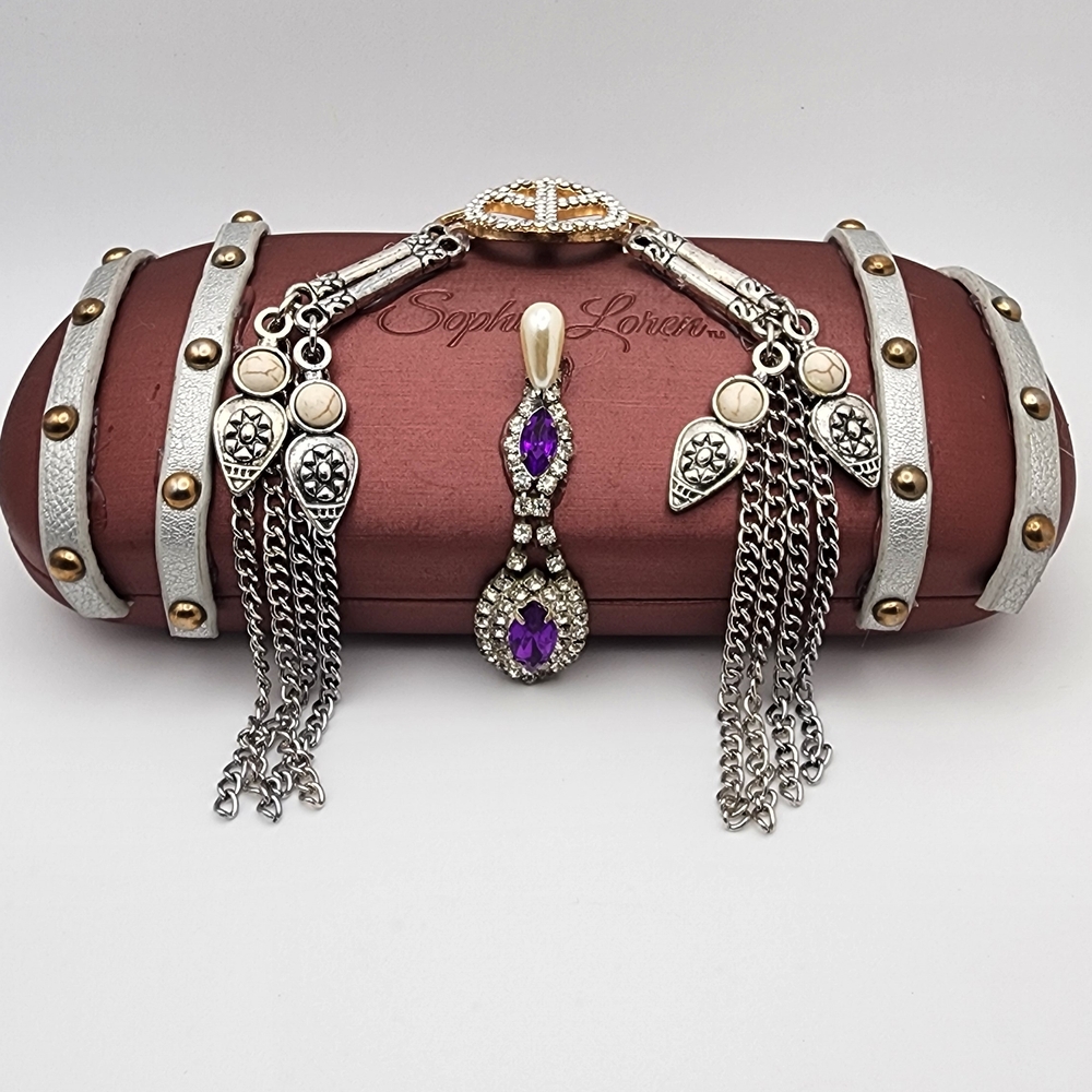 Upcycled - Sophia Loren -Elegant Silver and Purple Eye Glasses Case